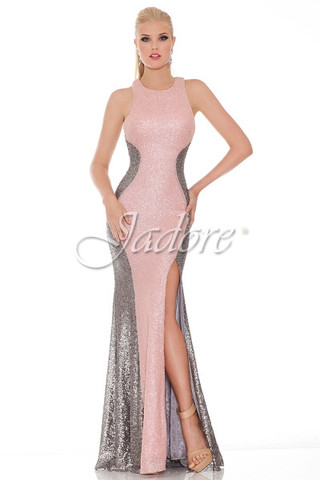 Fitted Jadore gown, size 12, pale pink & light charcoal