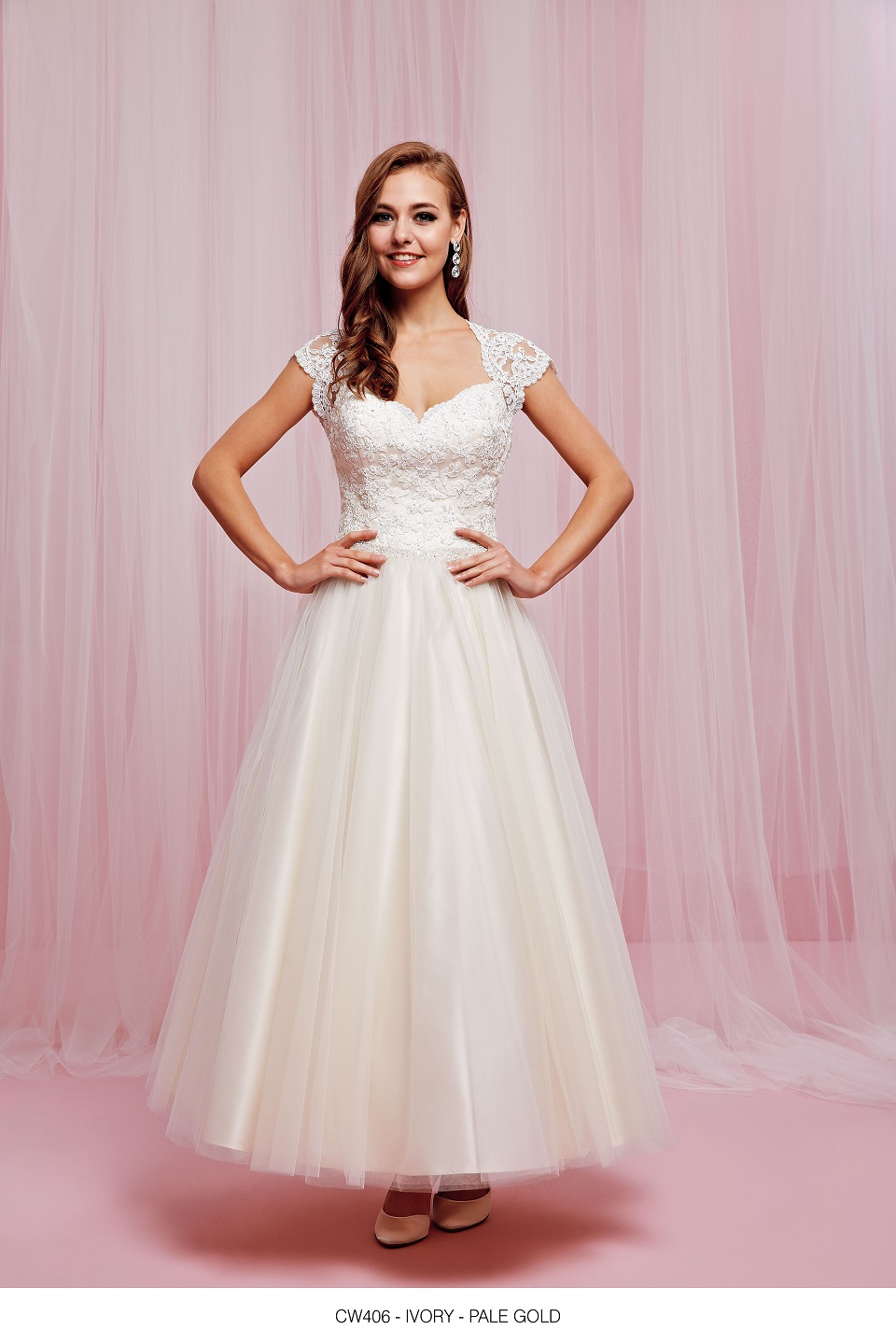 Crux Tea-length wedding gown, White, small size 14